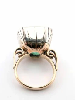 Bague victorienne des années 1800 en argent et or jaune 12 carats avec émeraude naturelle colombienne