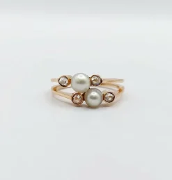 Bague victorienne toi et moi or rose, perles épaulées de diamant (circa 1900)