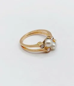 Bague victorienne toi et moi or rose, perles épaulées de diamant (circa 1900)