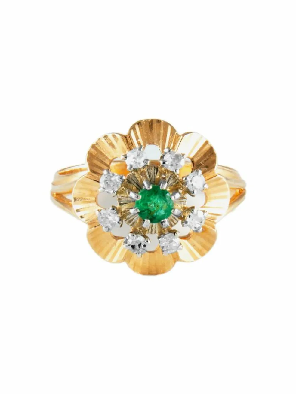 Bague Vintage 2 Ors Emeraude Diamants