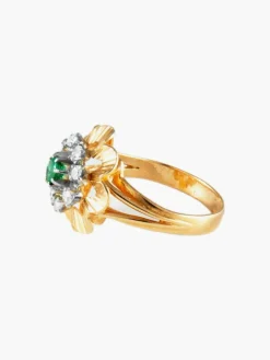 Bague Vintage 2 Ors Emeraude Diamants