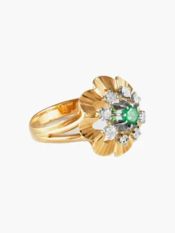 Bague Vintage 2 Ors Emeraude Diamants