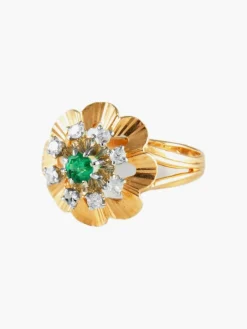 Bague Vintage 2 Ors Emeraude Diamants