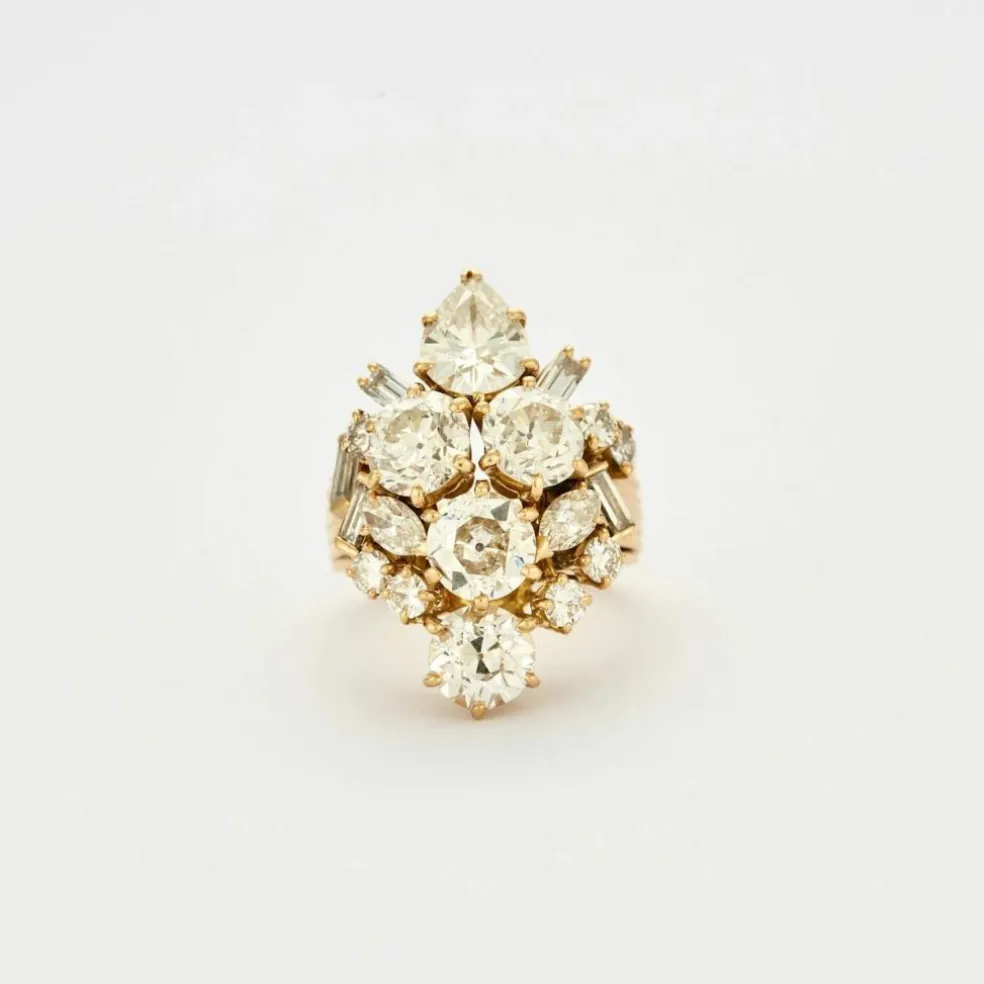 BAGUE VINTAGE AIGRETTE OR ET DIAMANTS