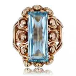 Bague vintage aigue-marine et or rose