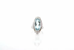 Bague vintage aigue-marine et diamants en or 18k