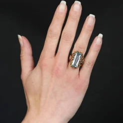 Bague vintage aigue-marine et or rose