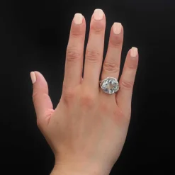 Bague vintage aigue-marine or blanc