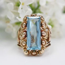 Bague vintage aigue-marine et or rose