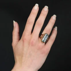 Bague vintage aigue-marine et or rose