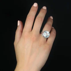 Bague vintage aigue-marine or blanc