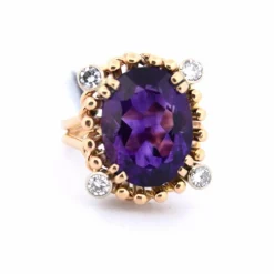 Bague vintage années 40 - Or rose - Améthyste - Diamants