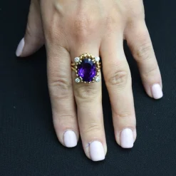 Bague vintage années 40 - Or rose - Améthyste - Diamants
