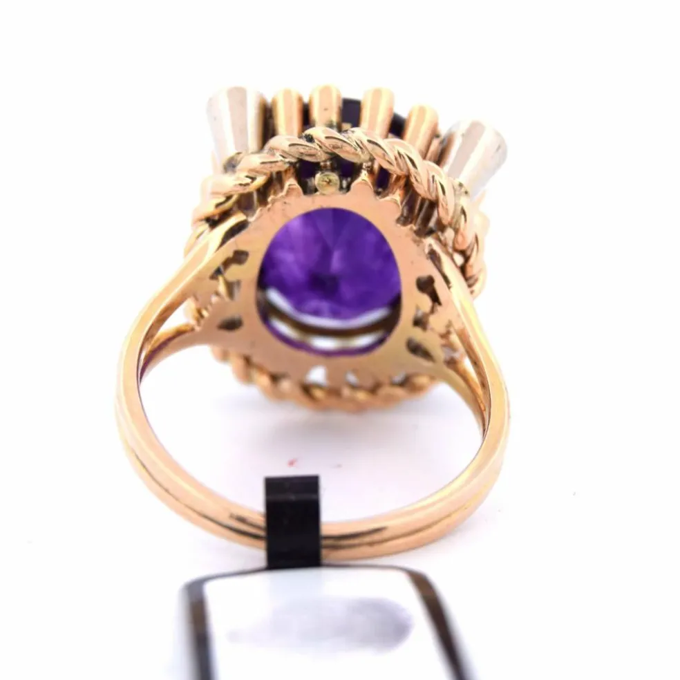 Bague vintage années 40 - Or rose - Améthyste - Diamants