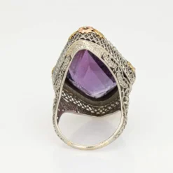 Bague vintage art déco améthyste perle filigrane or blanc