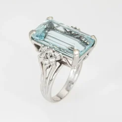 Bague vintage avec diamant aigue-marine 11 carats