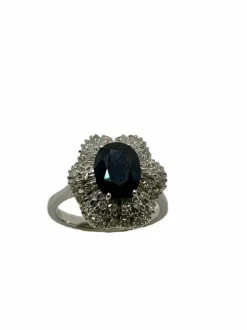 Bague vintage avec saphir bleu et diamants