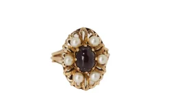 Bague vintage cabochon de Grenat et perles