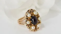 Bague vintage cabochon de Grenat et perles
