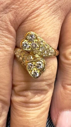 Bague vintage coeur toi et moi or jaune et diamants