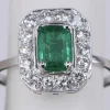 Bague vintage colombienne émeraude et diamant en or blanc