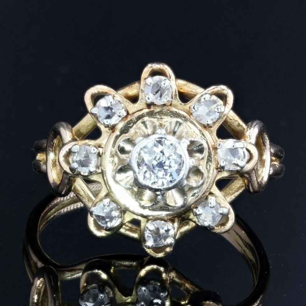 Bague vintage diamants or jaune