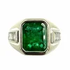 Bague Vintage Emeraude, Diamants, Or Blanc