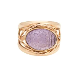 bague vintage en améthyste sculptée finlandaise en or jaune