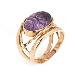bague vintage en améthyste sculptée finlandaise en or jaune