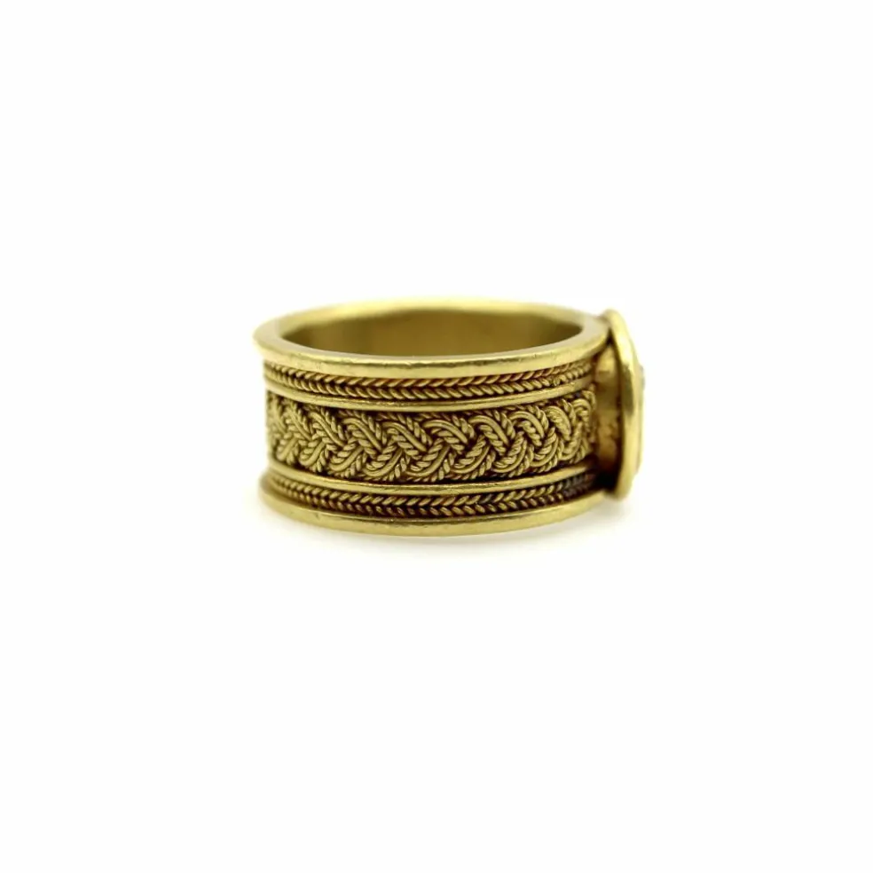 Bague vintage en fil de fer doré 22 carats avec pièce d'aigle en argent antique