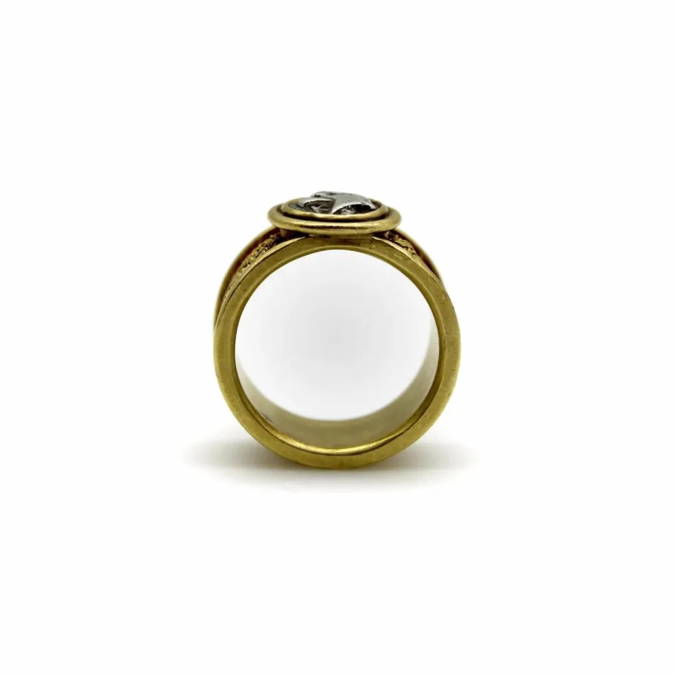 Bague vintage en fil de fer doré 22 carats avec pièce d'aigle en argent antique