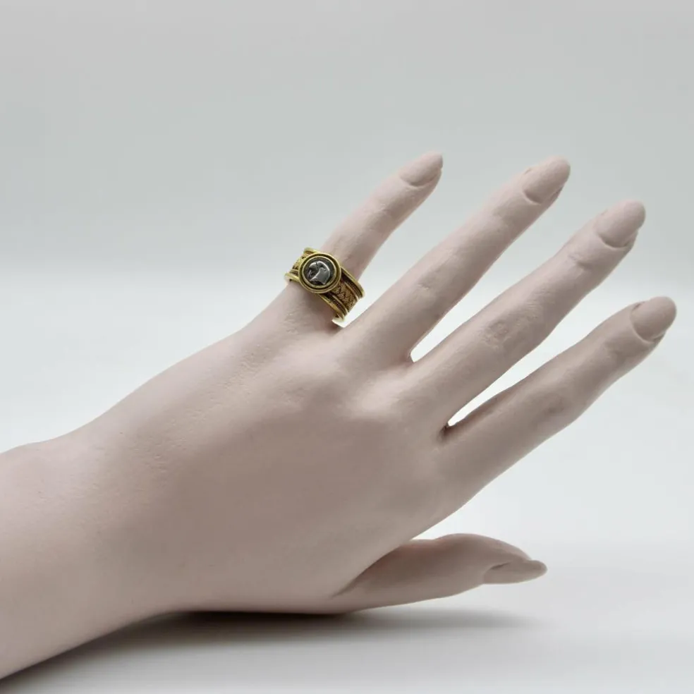 Bague vintage en fil de fer doré 22 carats avec pièce d'aigle en argent antique