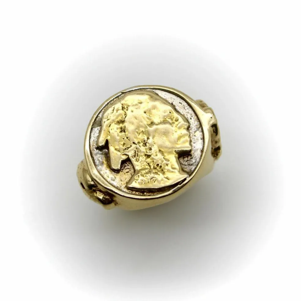 Bague vintage en or 14 carats avec portrait d'Amérindien Buffalo Nickel