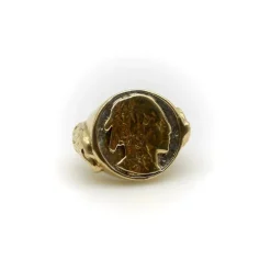 Bague vintage en or 14 carats avec portrait d'Amérindien Buffalo Nickel