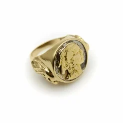 Bague vintage en or 14 carats avec portrait d'Amérindien Buffalo Nickel