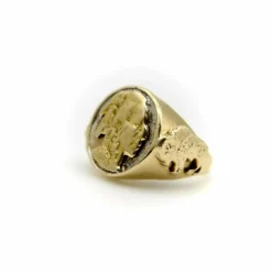Bague vintage en or 14 carats avec portrait d'Amérindien Buffalo Nickel