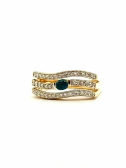 Bague vintage en or 18 carats diamants 8/8 et saphir