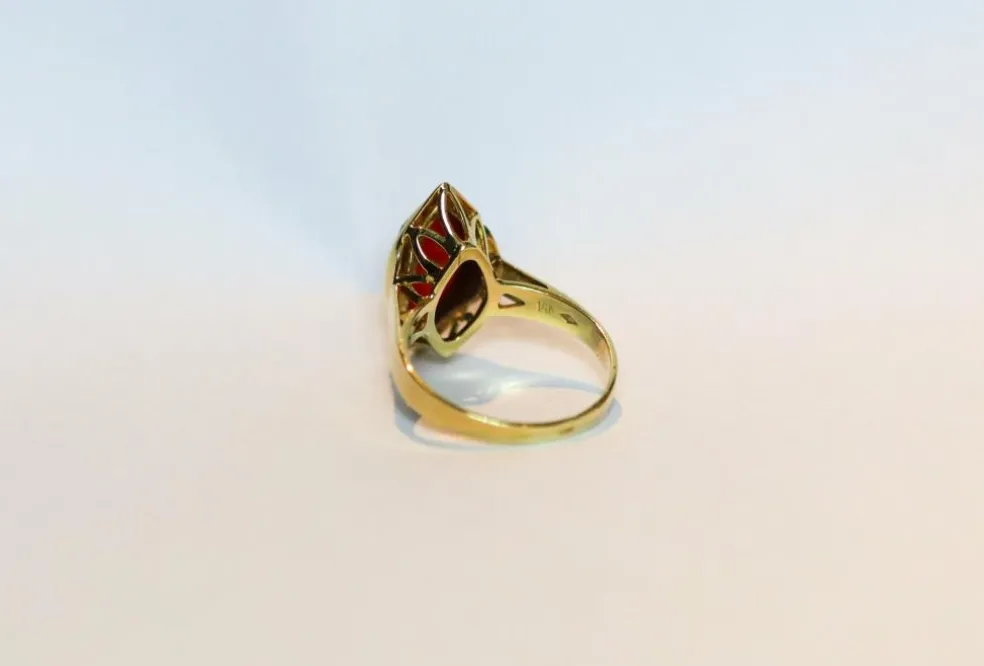 Bague vintage en or 14 carats avec cornaline