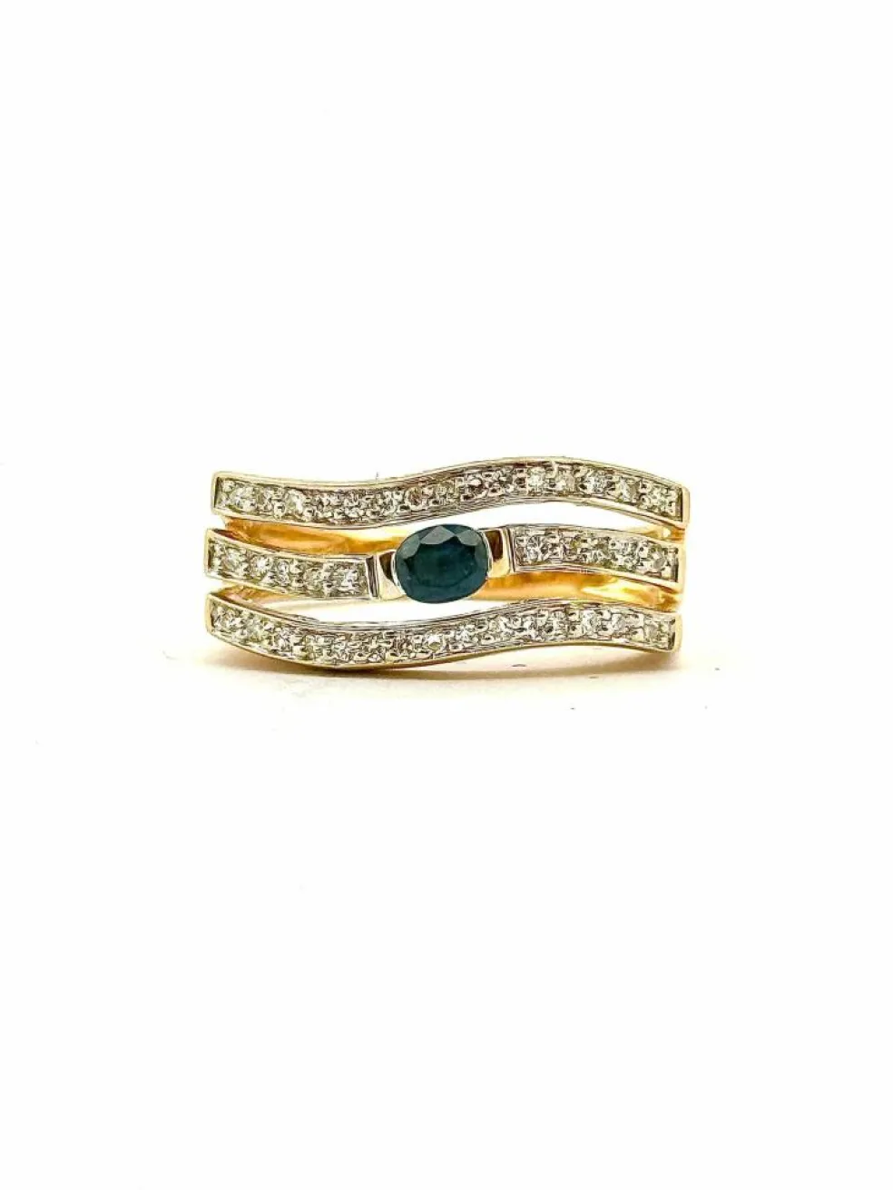 Bague vintage en or 18 carats diamants 8/8 et saphir