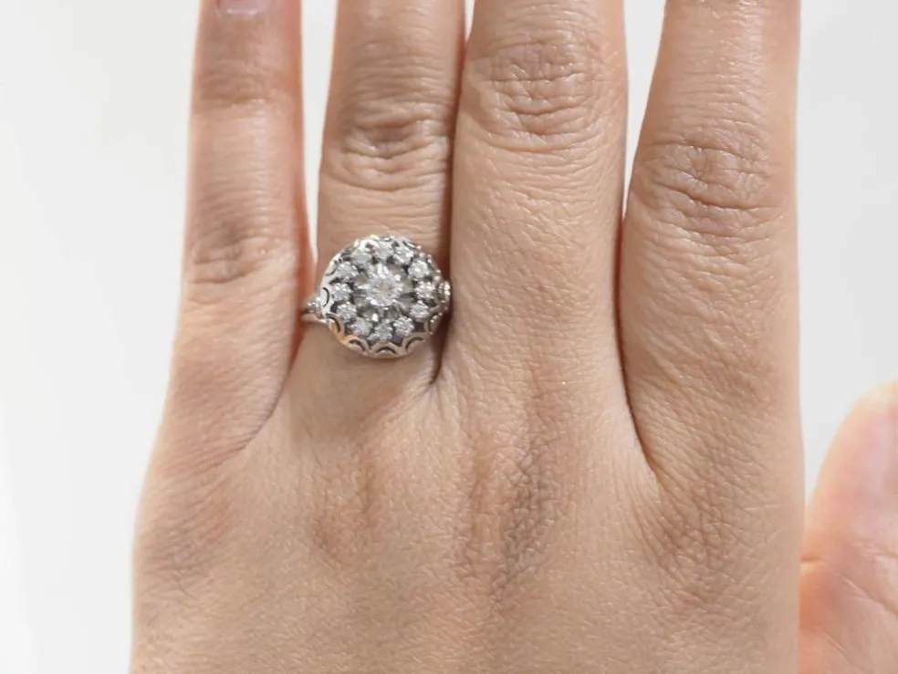 Bague vintage en or blanc, platine et diamants