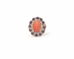 Bague vintage en or et argent avec corail
