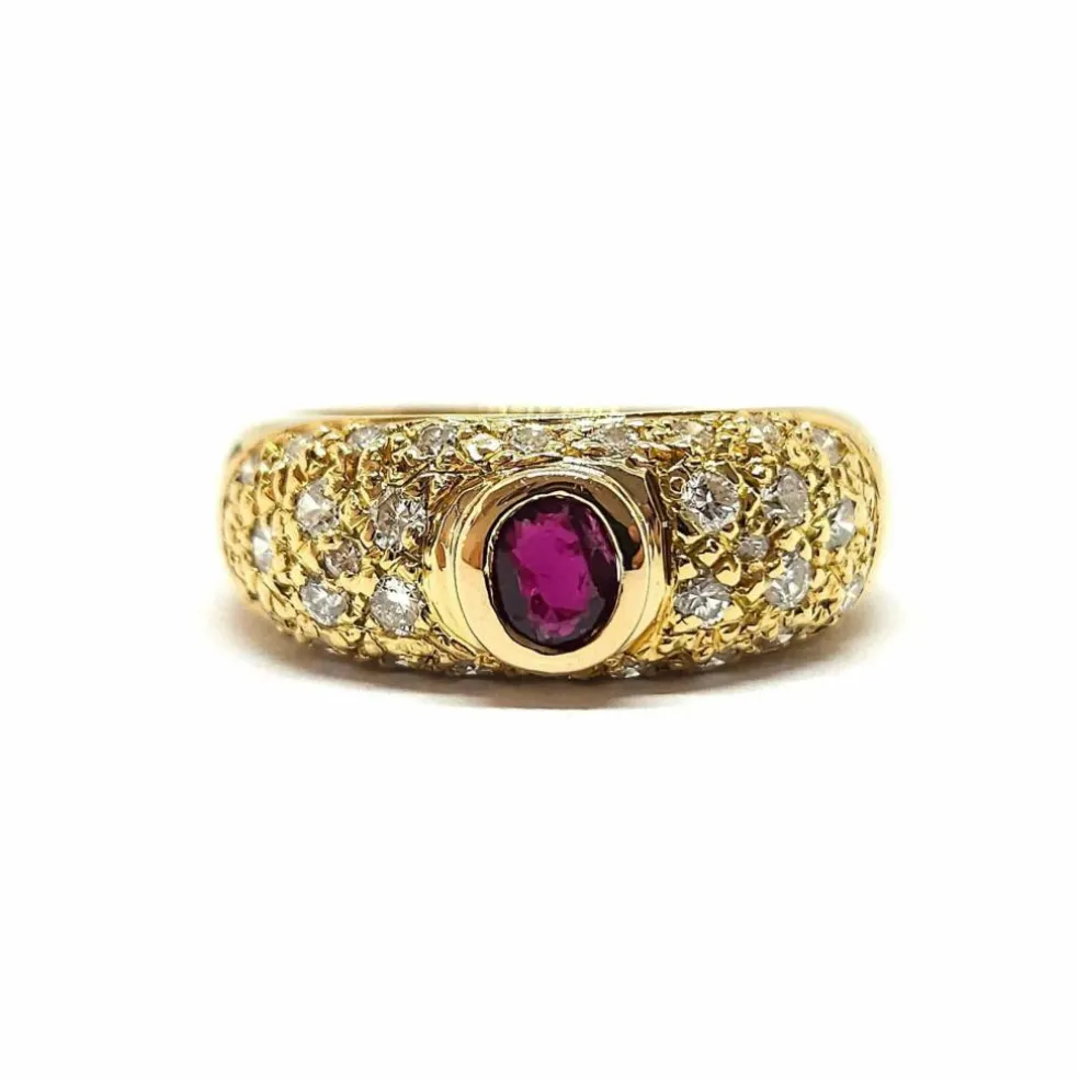 Bague vintage en Or jaune, rubis & diamants