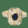 Bague vintage en or jaune, saphir et diamants ovale