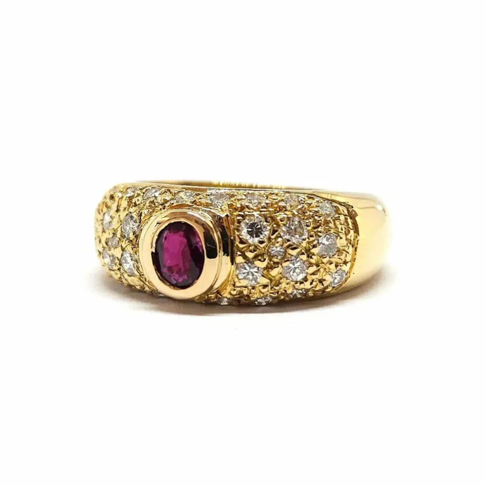 Bague vintage en Or jaune, rubis & diamants