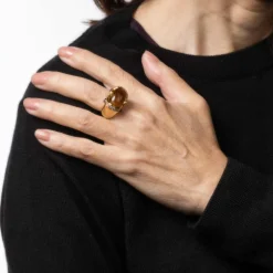 Bague vintage en or jaune, citrine, saphir, diamant
