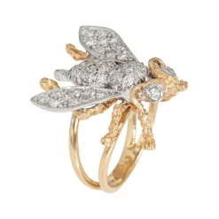 Bague vintage en or jaune et diamants avec abeille