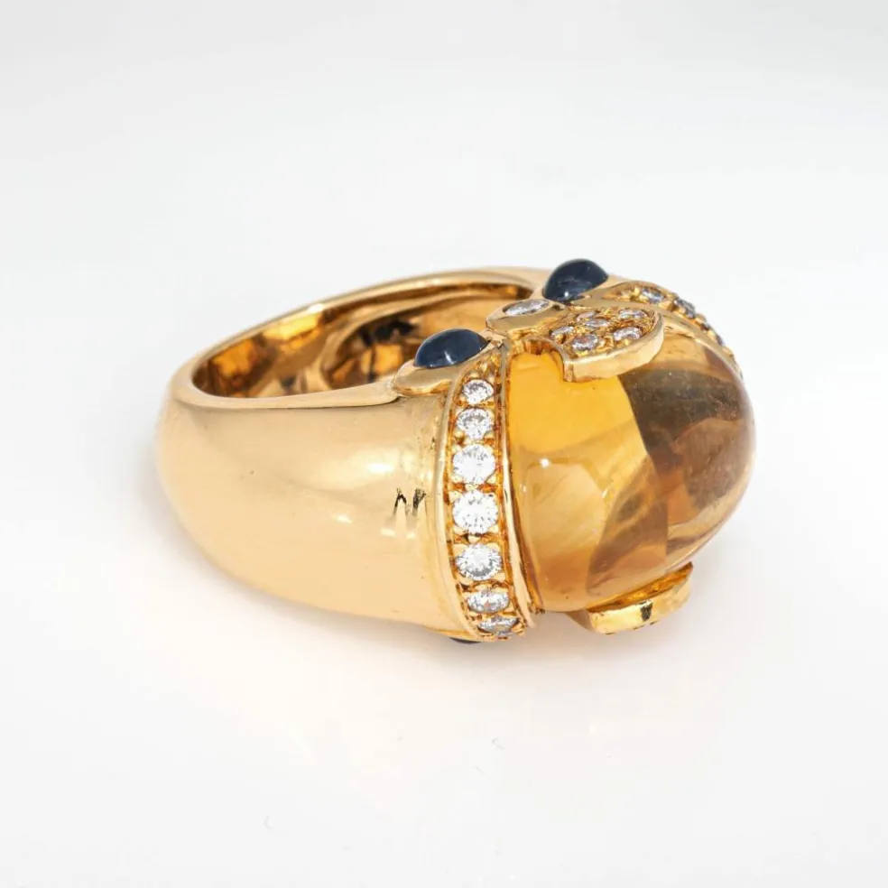 Bague vintage en or jaune, citrine, saphir, diamant