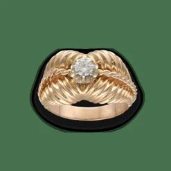 Bague vintage en or rose 18K et platine avec diamant – Vers 1950 – Taille 55