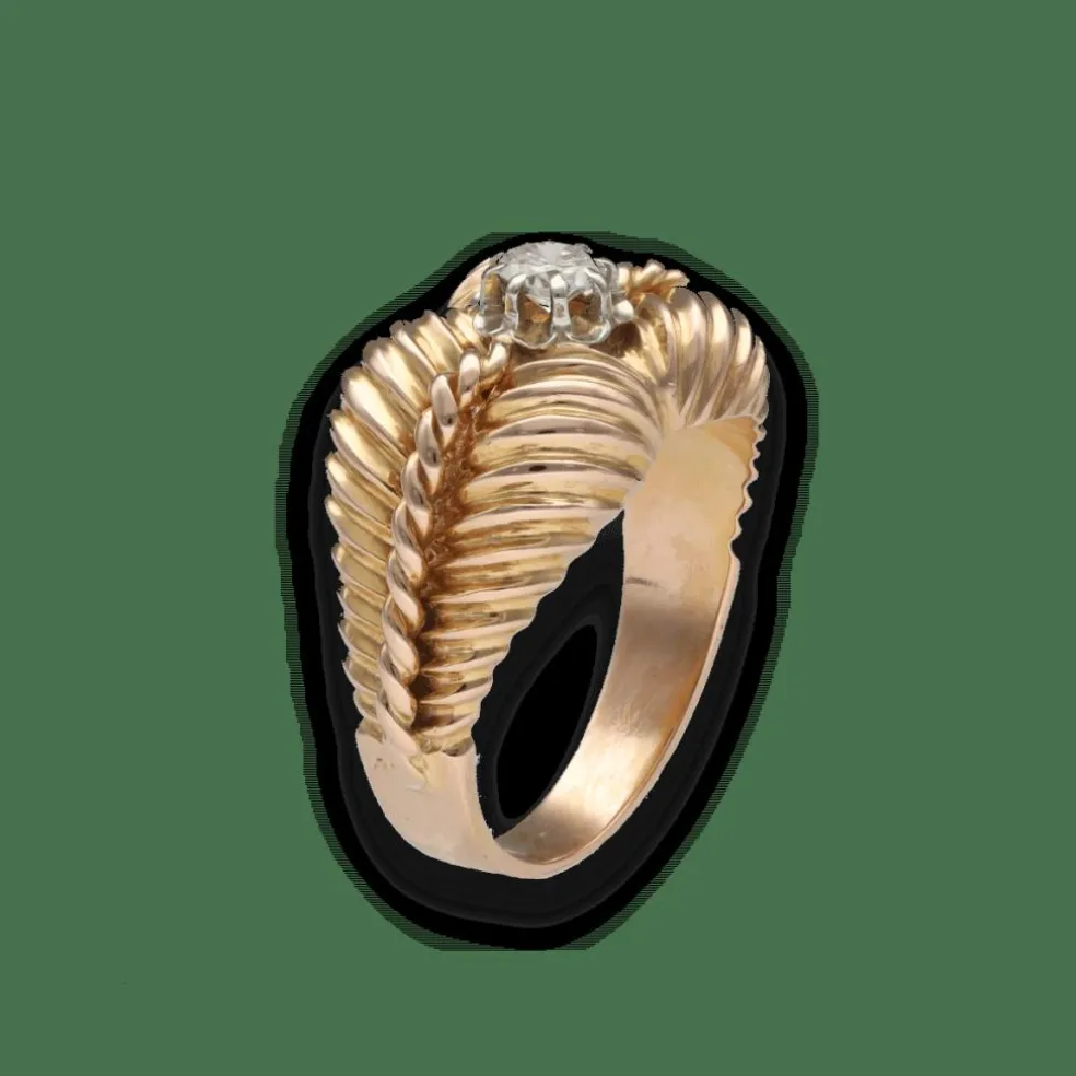 Bague vintage en or rose 18K et platine avec diamant – Vers 1950 – Taille 55