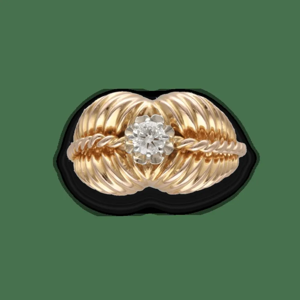 Bague vintage en or rose 18K et platine avec diamant – Vers 1950 – Taille 55